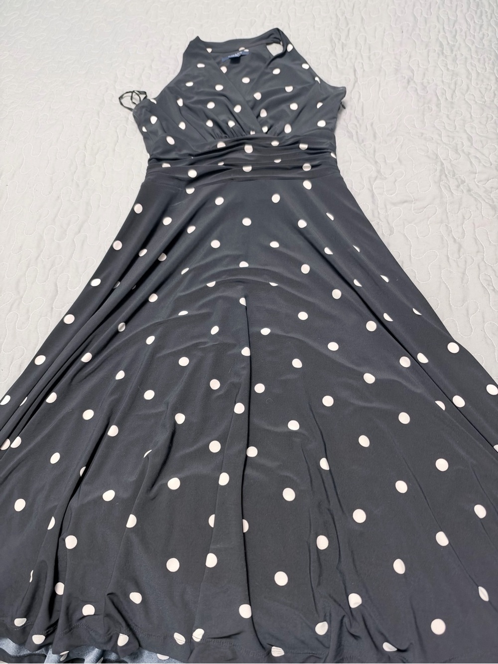 Chaps Black Maxi Dress with White Polka Dots